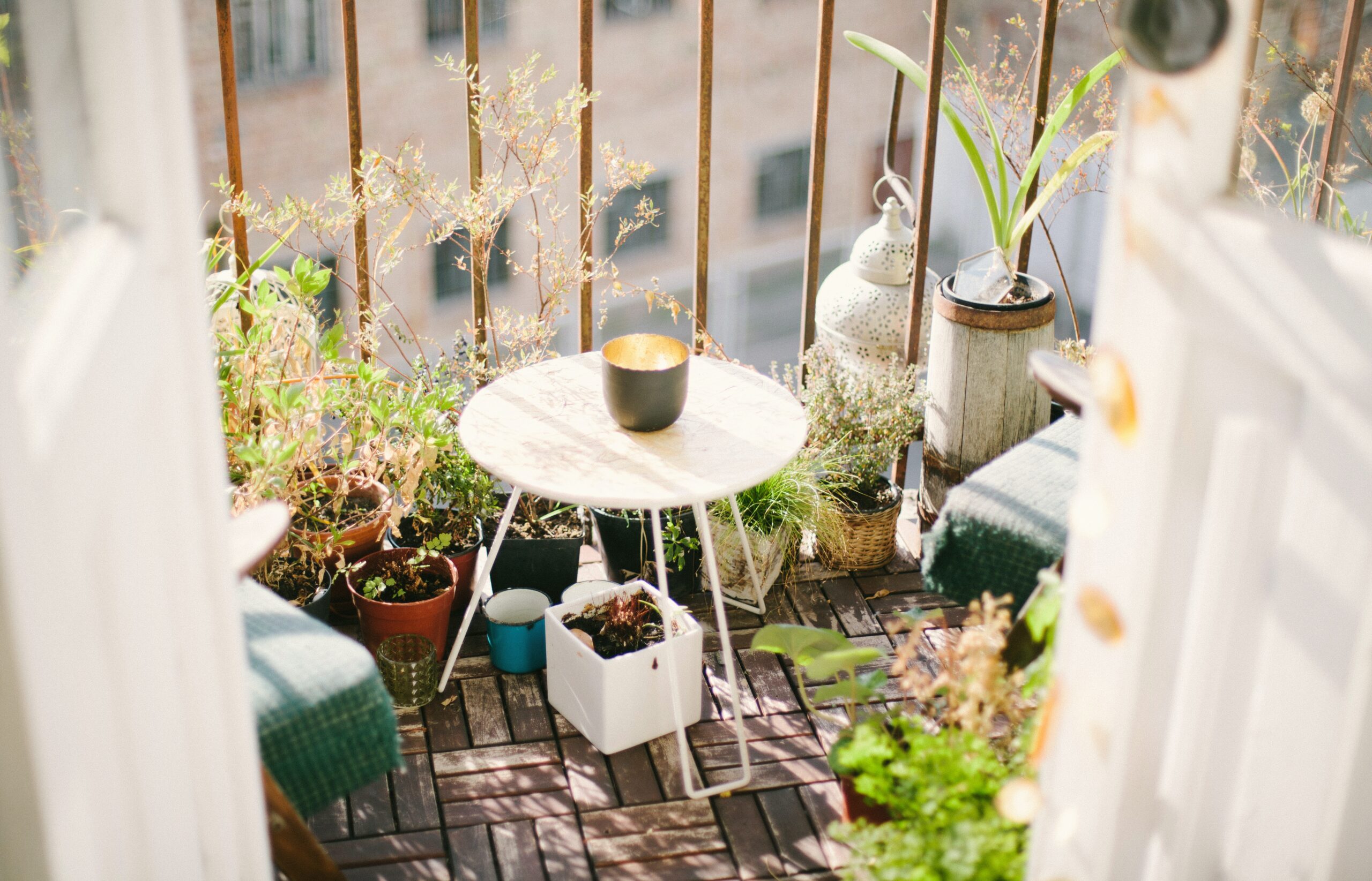 balcony with furniture and potted plants