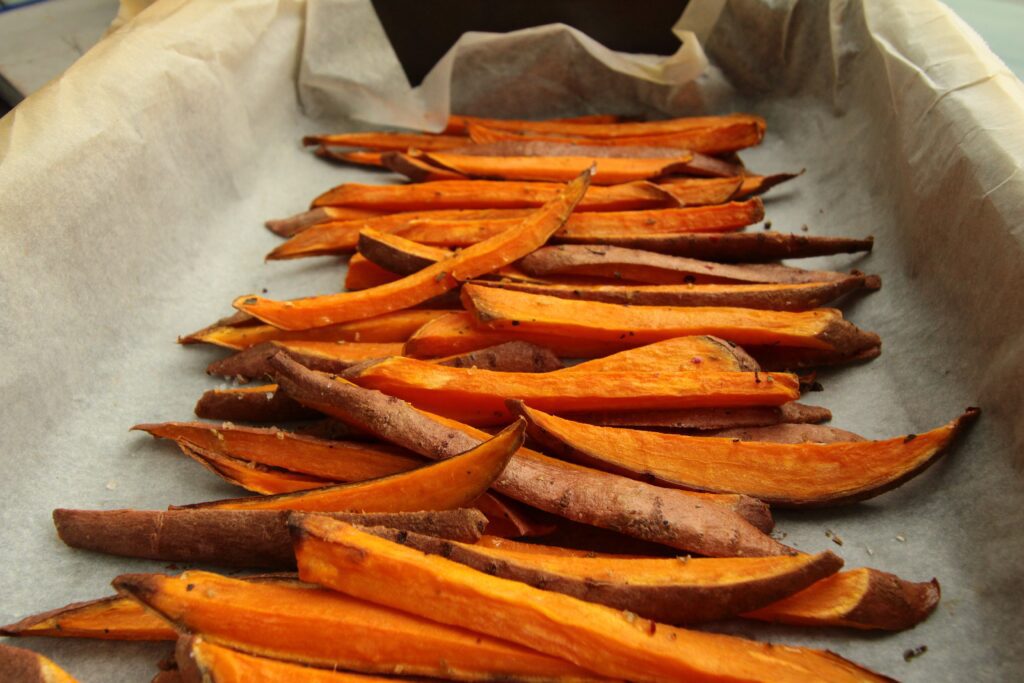 sweet potatoes cut for fries