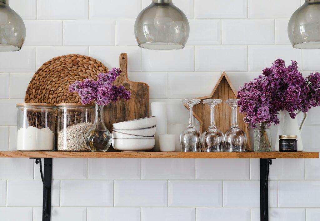 lavender sits on a kitchen shelf