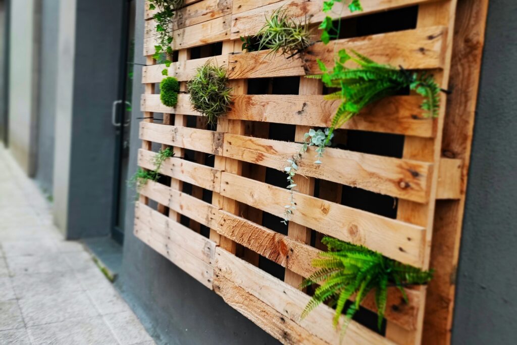 wood pallet wall planter with herbs